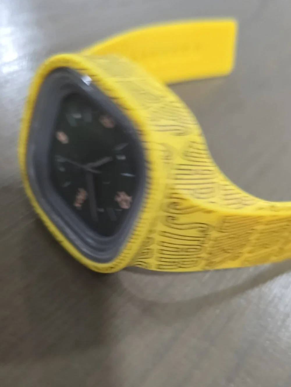 Flex Yellow Silicone Smartwatch with Printed Band and Analog Face
